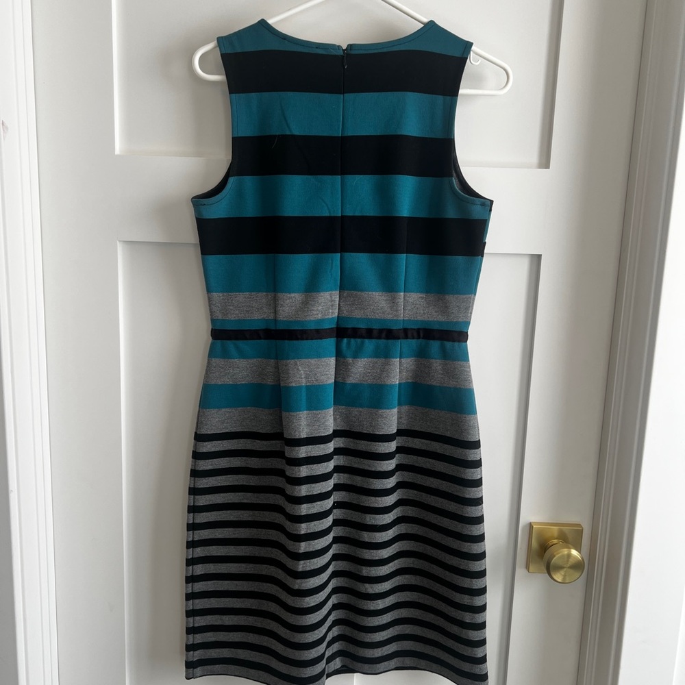 LOFT Teal and Black Striped Midi Dress - Picture 3 of 3